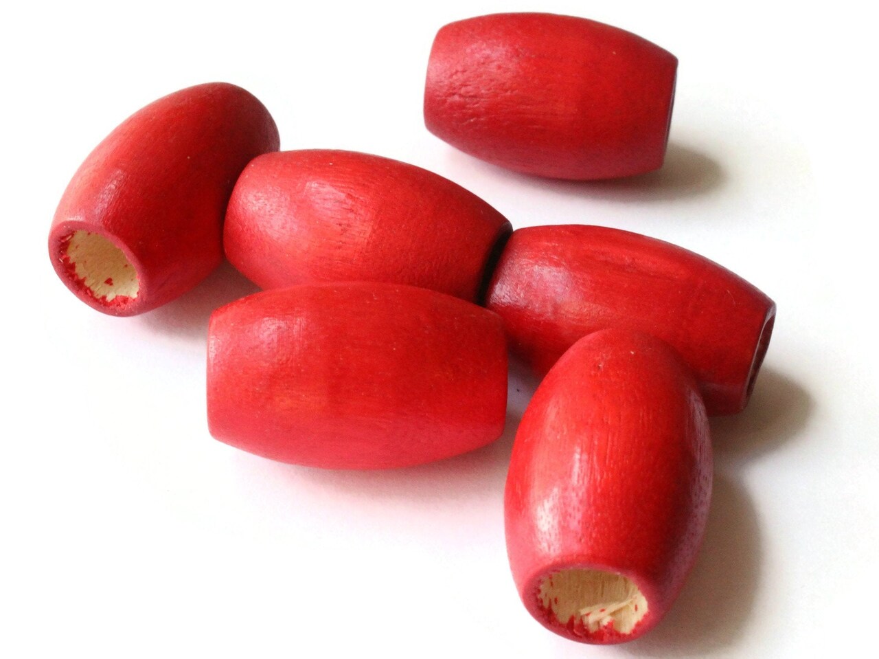 6 30mm Red Wood Barrel Beads Wooden Tube Beads Large Hole Macrame Beads bA1